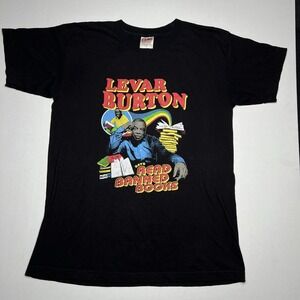 VTG Levar Burton Reading Rainbow T-Shirt Read Banned Books - Medium Made In USA